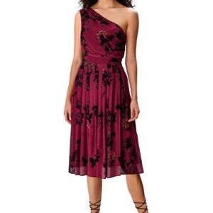 eShakti One-Shoulder Floral Burgundy Dress